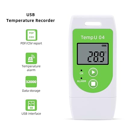 Real Instruments TempU04 USB Digital Temperature and Humidity Data Logger Temperature Monitor with 32000 Points Recording Multiuse Reusable Thermometer For Temperature Monitoring, Food Applications, Storage, Refrigerators - TempU04