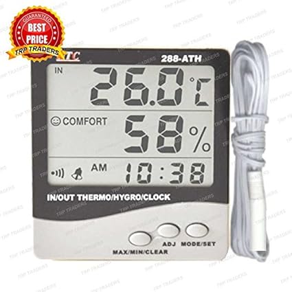 HTC 288-ATH Digital Thermo Hygrometer with Temperature, Humidity, and Time Display, Comfort Index, Memory Function, Calendar and Alarm, and Large LCD Screen for Home, Office, and Industrial Use