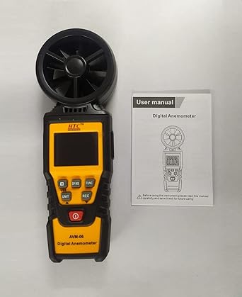 HTC AVM-06 Digital Anemometer with Multi-Unit Wind Speed Measurement, Airflow & Temperature Sensing, Max/Min Recording, Data Hold Function, Auto Power Off & LCD Display for HVAC, Industrial, Environmental and Outdoor Applications