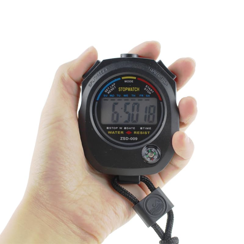 Real Instruments ZSD-009 Digital Stop Watch Waterproof Hand Held LCD Display Chronograph with Date, Time and Alarm Function for Sports Fitness Trainers and Referees Use (ZSD-009)