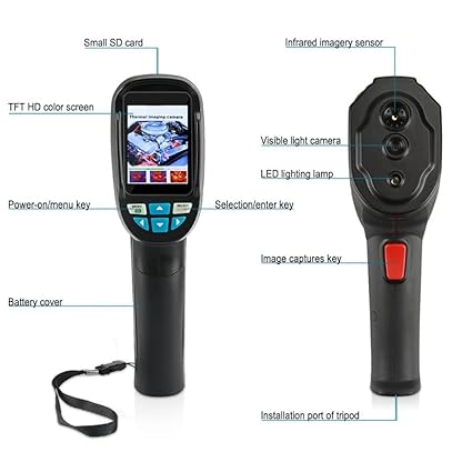 Real Instruments Thermal Imaging Camera HT-04, 220 x 160 Handheld 35200 Pixels Infrared Imaging Device with IP54 Waterproof High Sensitive Sensor, 2 Meter Drop Durability, 2.4" TFT Color Screen Infrared Camera