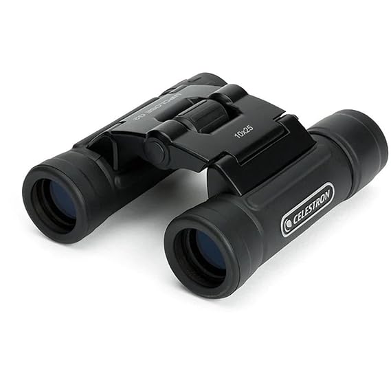 Celestron UpClose G2 10x25 Compact Roof Prism Binoculars with Multi-Coated Optics, Lightweight Water-Resistant Design, Durable Rubber Armor Coating, Central Focusing Mechanism, Right Eyepiece Diopter Adjustment, and Wide Field of View