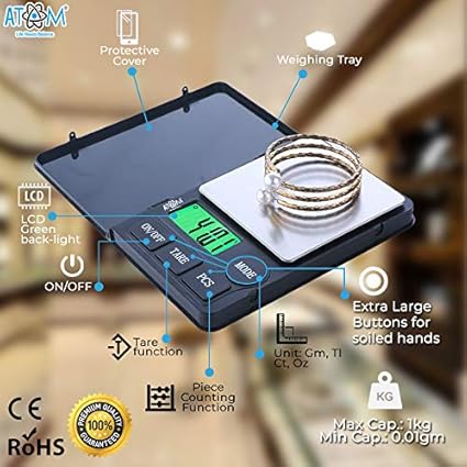 Real Instruments Digital Notebook Pocket Scale 0.01 Gm - 500 Gm Gold and Silver Jewellery, Chemical & Medicine Weighing Scale and for Home and Professionals, A102