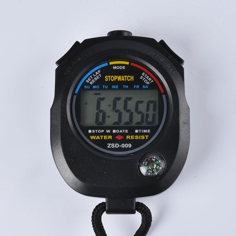 Real Instruments ZSD-009 Digital Stop Watch Waterproof Hand Held LCD Display Chronograph with Date, Time and Alarm Function for Sports Fitness Trainers and Referees Use (ZSD-009)