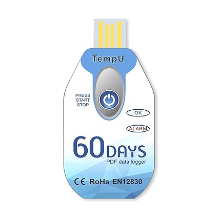 Real Instruments 60 Days Temperature Data Logger USB with PDF Report Single Use Thermometer Logger Disposable Temperature Recorder for Cold Chain Transportation Freezer Lab IP67 Waterproof, TempU02-60