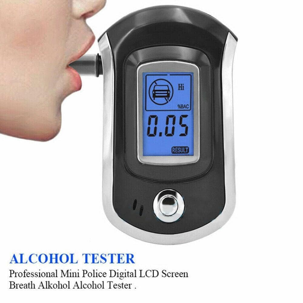 Real Instruments ALC AT6000 Alcohol Tester Detector Digital Portable LCD Display Breath Analyser Police Alcohol Breathalyzer with 5 Mothpiece, Black