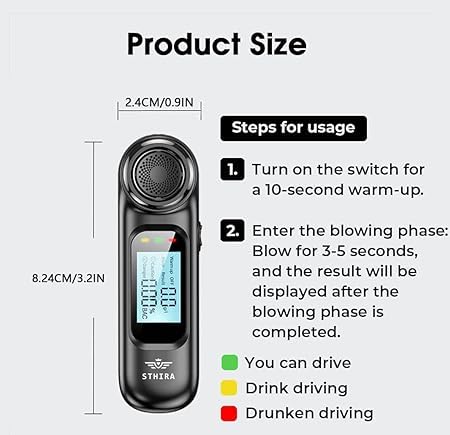 Real Instruments Digital LCD Display Breathalyzer Alcohol Tester Potable Traffic Police Safety Alcohol Detector Battery Power Hand-Hold Professional BAC Tracker