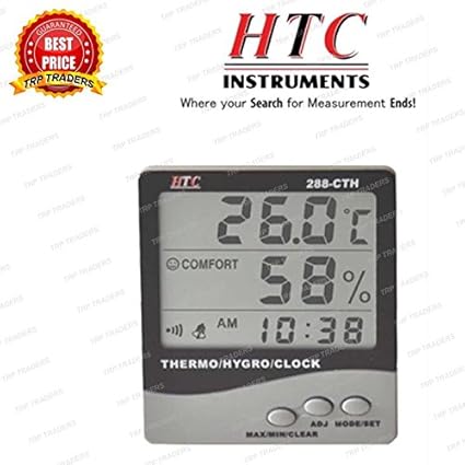 HTC 288-ATH Digital Thermo Hygrometer with Temperature, Humidity, and Time Display, Comfort Index, Memory Function, Calendar and Alarm, and Large LCD Screen for Home, Office, and Industrial Use