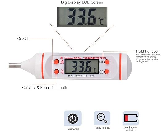 Real Instruments TP-101 High Precision Pen-Type Digital Thermometer with Wide Temperature Range, Stainless Steel Probe, and Compact Design for Cooking, Laboratory, and Industrial Applications