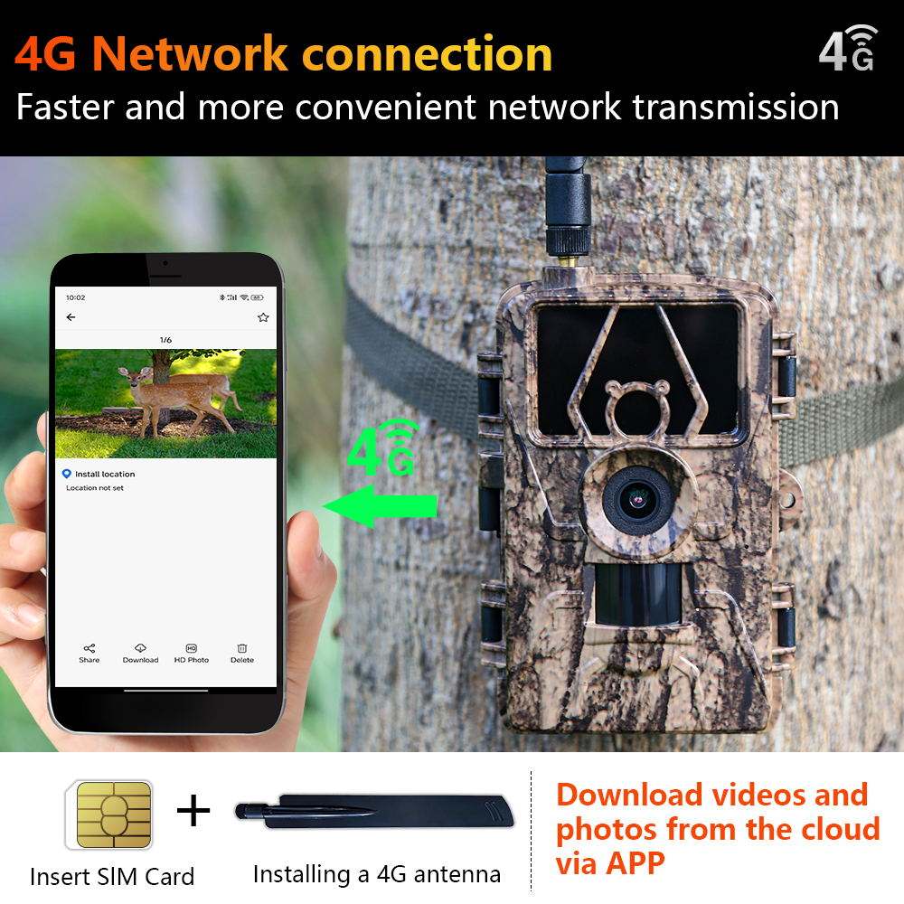 Real Instruments PR801LTE 4G Hunting Camera with 2.0 Inch Screen IP66 Waterproof 60MP CMOS Sensor 8K Night Vision 15-