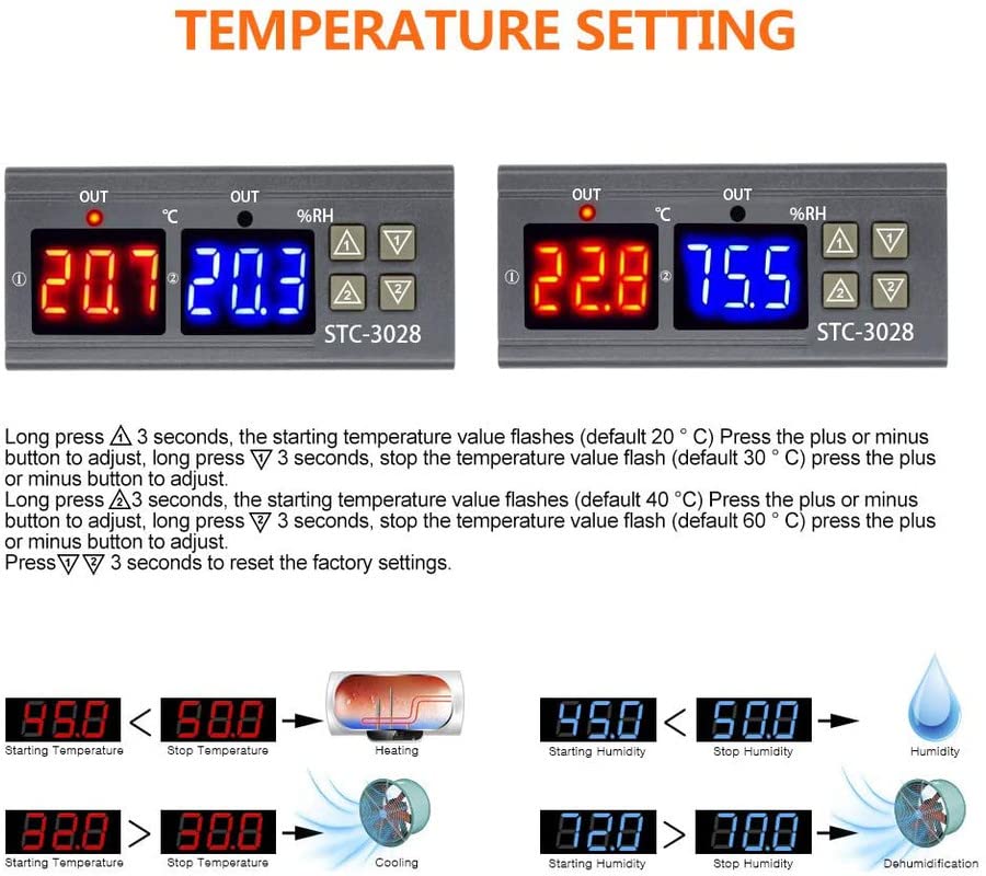 Real Instruments Digital LED Display Temperature Controller With Thermostat Control Switch NTC Sensor Probe For Egg Incubator (STC-3028)