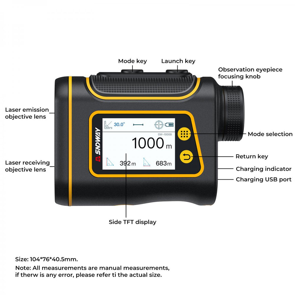 Real Instruments SNDWAY SW-1500B High-Precision Laser Range Finder with Advanced Distance Measurement, Touch Screen Digital Golf Laser Rangefinder 1500m, Multi-Mode Functionality, and Large LCD Display for Outdoor, Sports, and Construction Applications