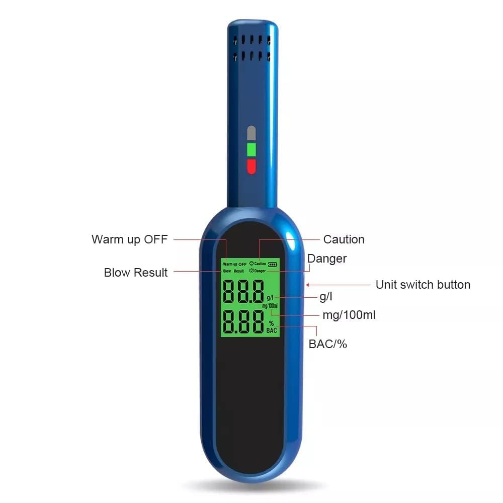 Real Instruments Digital Professional Alcohol Tester Breathalyzer Audible Alert Portable With LCD Display And Easily Rechargeable