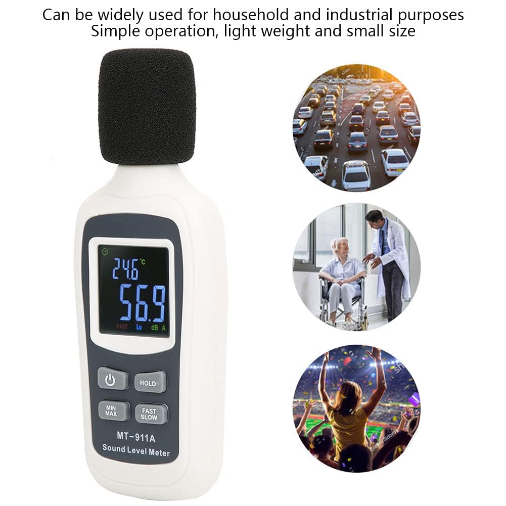 Real Instruments Digital Handheld Sound Level Audio Volume Noise Meter Tester Portable Measurement Equipment Decibel Meter Device (MT-911)