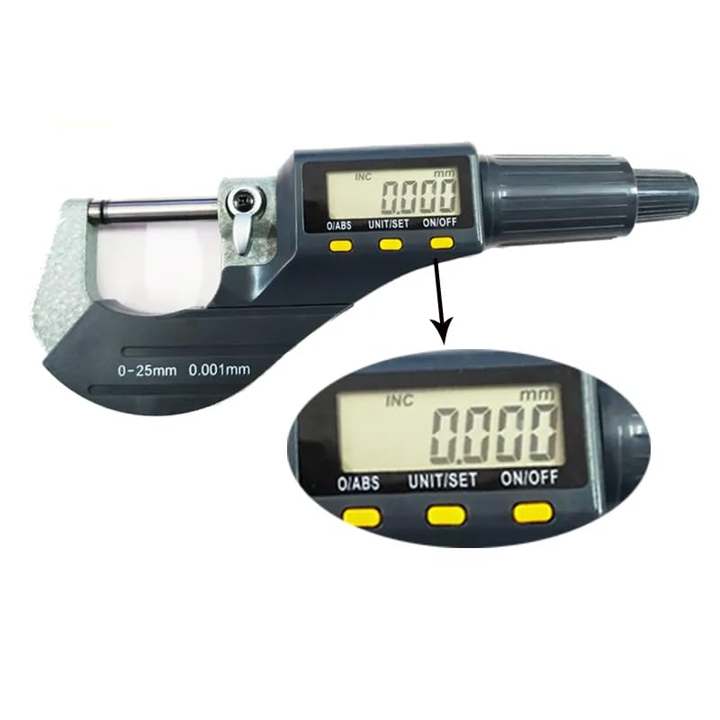 Real Instruments Digital Outside Micrometer Screw Gauge 0-25mm With Lcd Display & Carry Case Ideal For Accurate Measuring Dimensions In Inches & MM With Protective Case (MM-05)