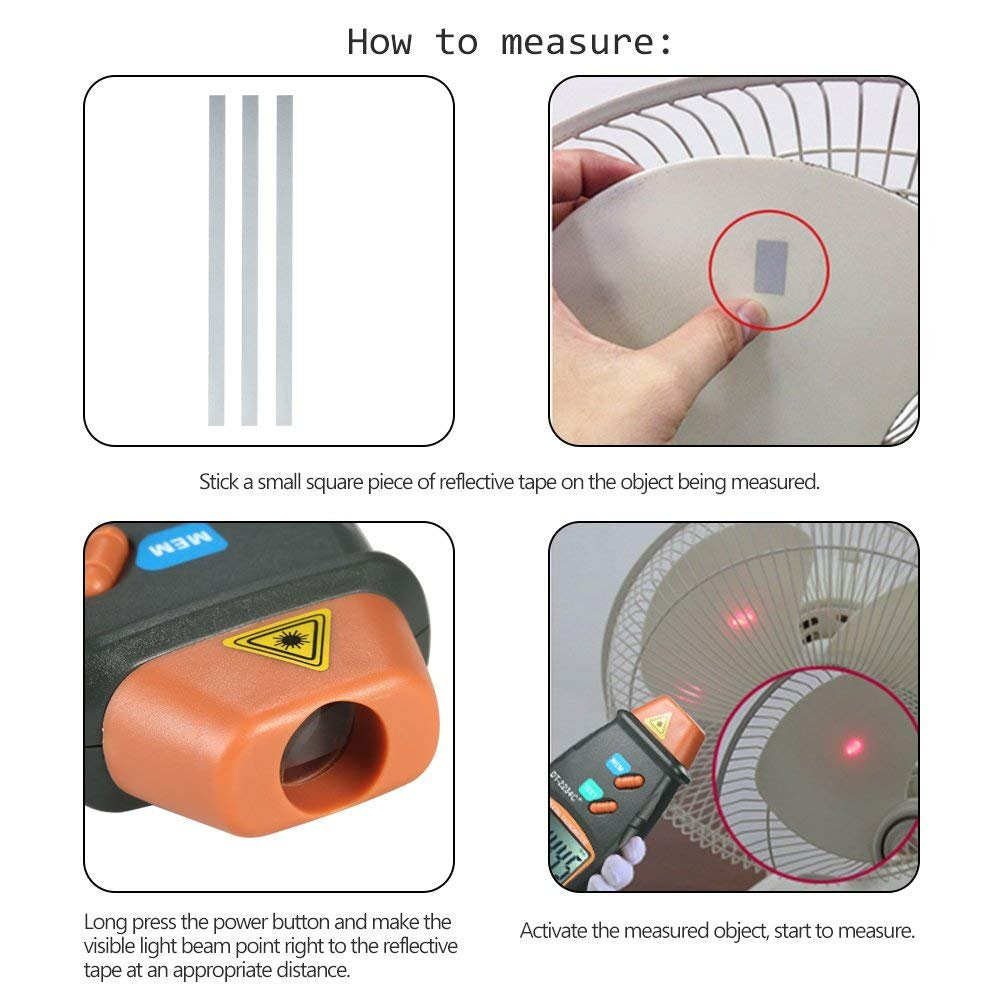 Real Instruments Digital LCD Laser Non Contact Photo Tachometer RPM Measurer Non Magnetic 2.5~99999 Speed Meter Tester Photoelectric Speedometer Laser Tachometer