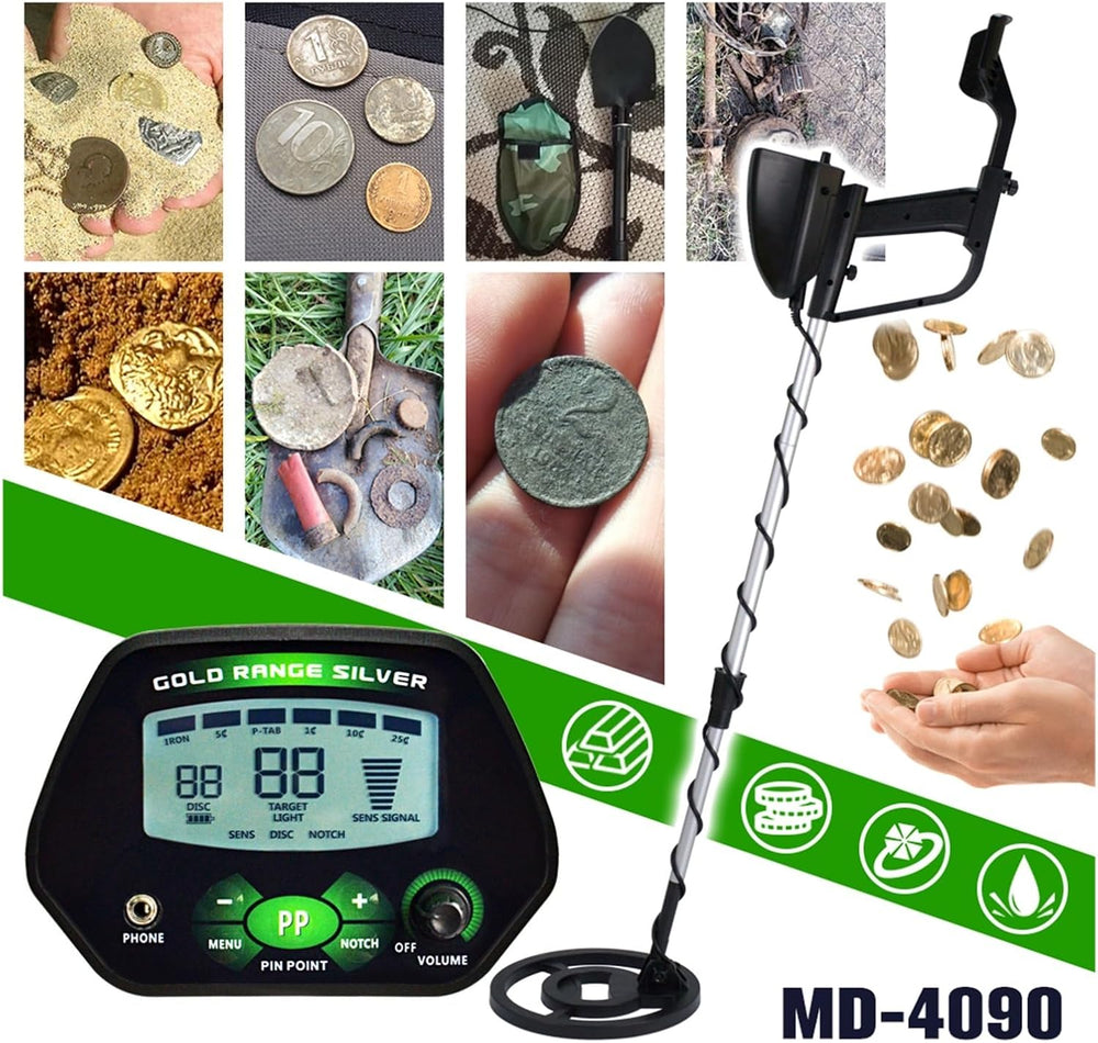 Real Instruments MD-4090 Digital Underground Metal Detector – High-Precision LCD Display with Pinpoint Function, Adjustable Sensitivity & Discrimination, Waterproof Coil – Ideal for Coins, Jewelry & Relic Hunting