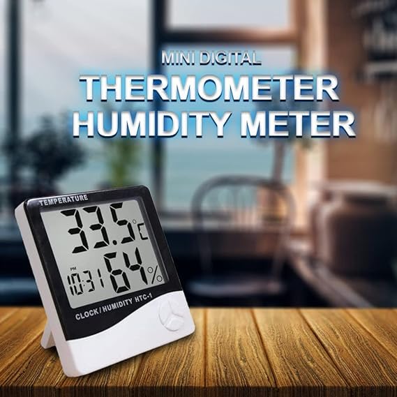 Real Instruments HTC-1 Digital Thermo Hygrometer with Indoor and Outdoor Temperature, Humidity Measurement, Time Display, Comfort Index, Memory Function, 12/24 Hour Clock, and Large LCD Screen for Home, Office, and Industrial Use