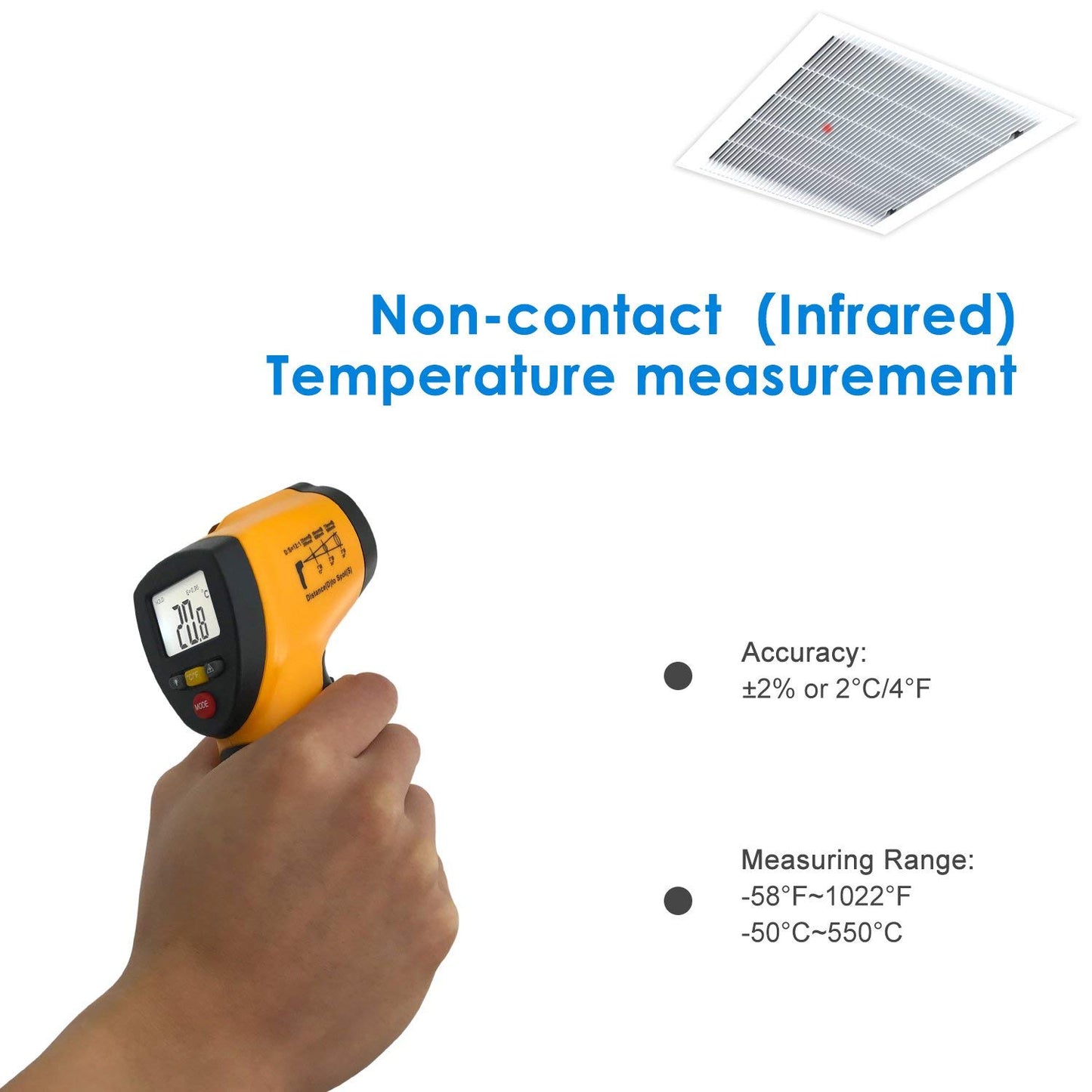 Real Instruments Laser Infrared Thermometer Non-Contact Digital Handheld Temperature Gun With Back Light LCD Display IR Thermometer For Industrial, Kitchen Cooking, Ovens (IR-550)