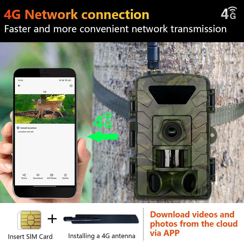 Real Instruments PR803G 60MP APP Control Night Vision Photo Wireless 4G LTE Cellular IP66 Waterproof 2.0" LCD Outdoor Hunting Trail Camera Trap
