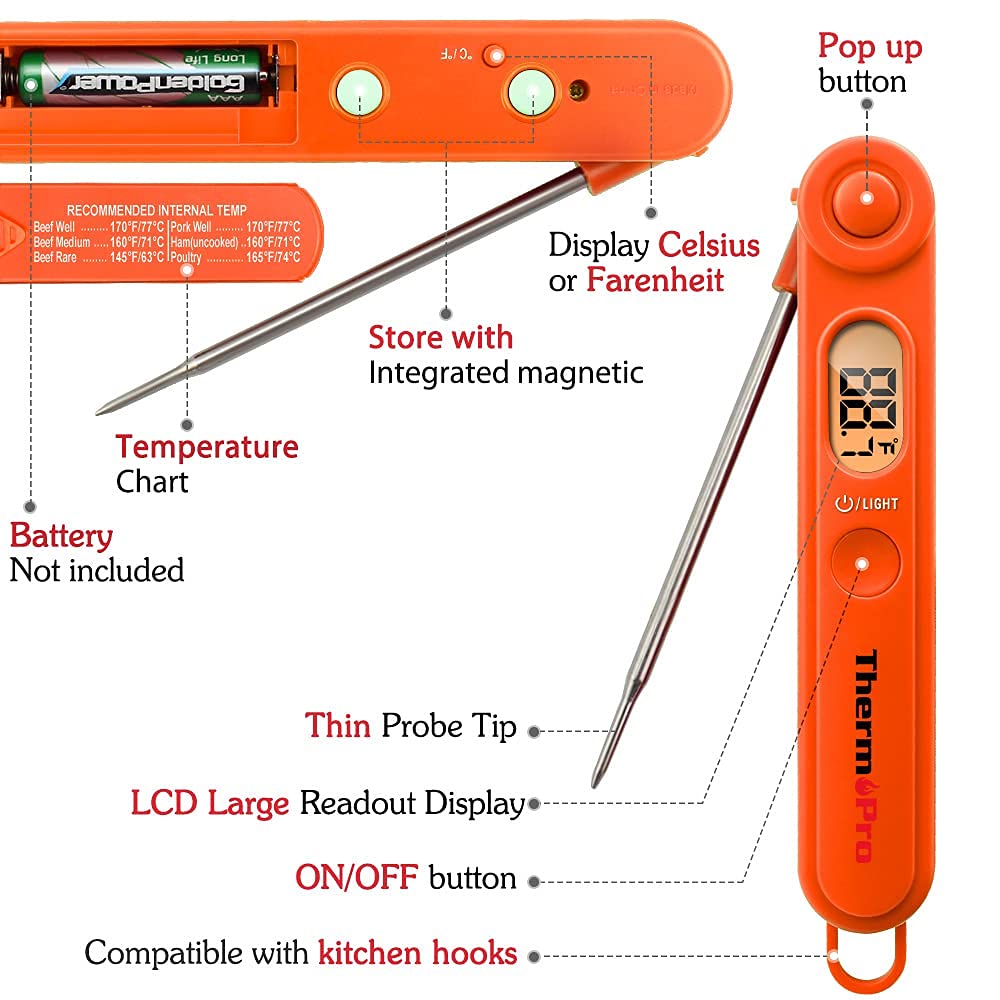 ThermoPro TP03B Digital Instant Read Meat Thermometer Kitchen Cooking Food Candy Thermometer with Backlight and Magnet for Oil Deep Fry BBQ Grill Smoker Thermometer