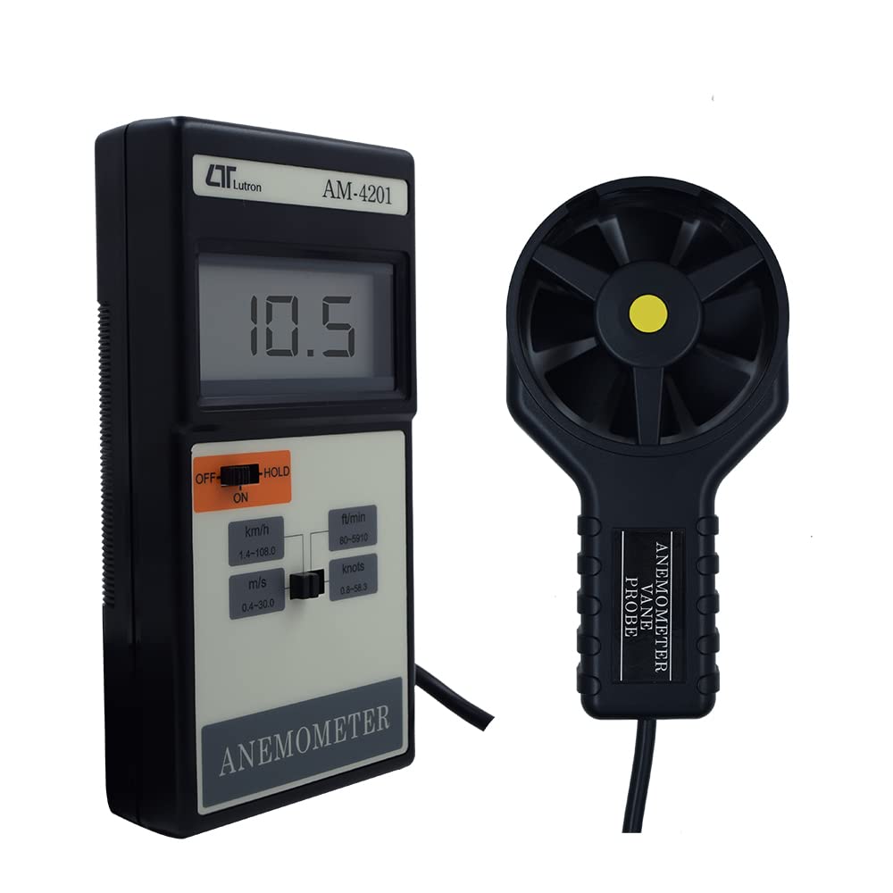 Lutron AM-4201 High-Precision Digital Anemometer with Remote Vane Probe, LCD Display, Multi-Unit Wind Speed Measurement in m/s, km/h, ft/min, mph & knots, Data Hold Function, Auto Power Off & Battery-Powered Design, AM-4201