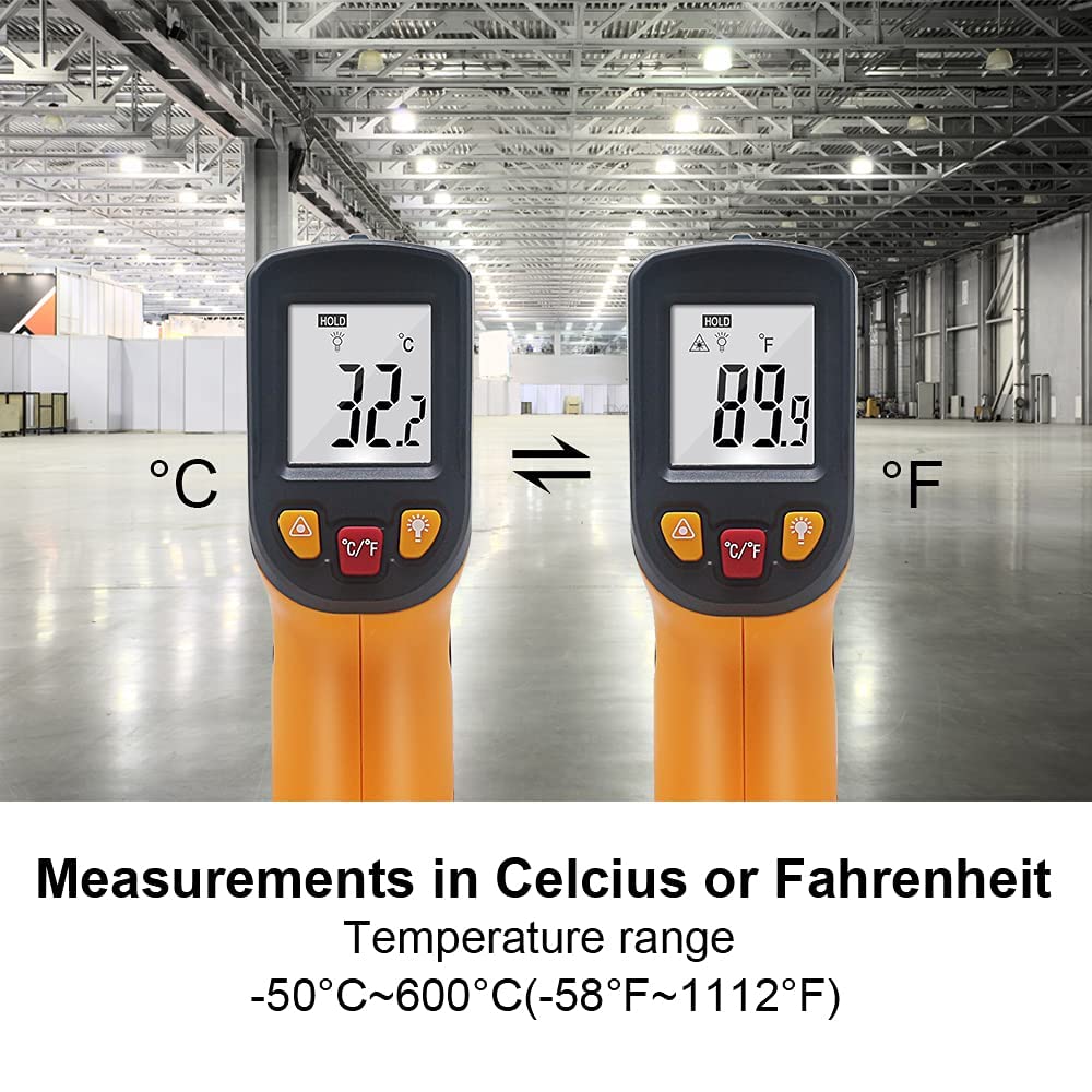 Real Instruments Laser Infrared Thermometer Non-Contact Digital Handheld Temperature Gun With Back Light LCD Display IR Thermometer For Industrial, Kitchen Cooking, Ovens (IR-600)