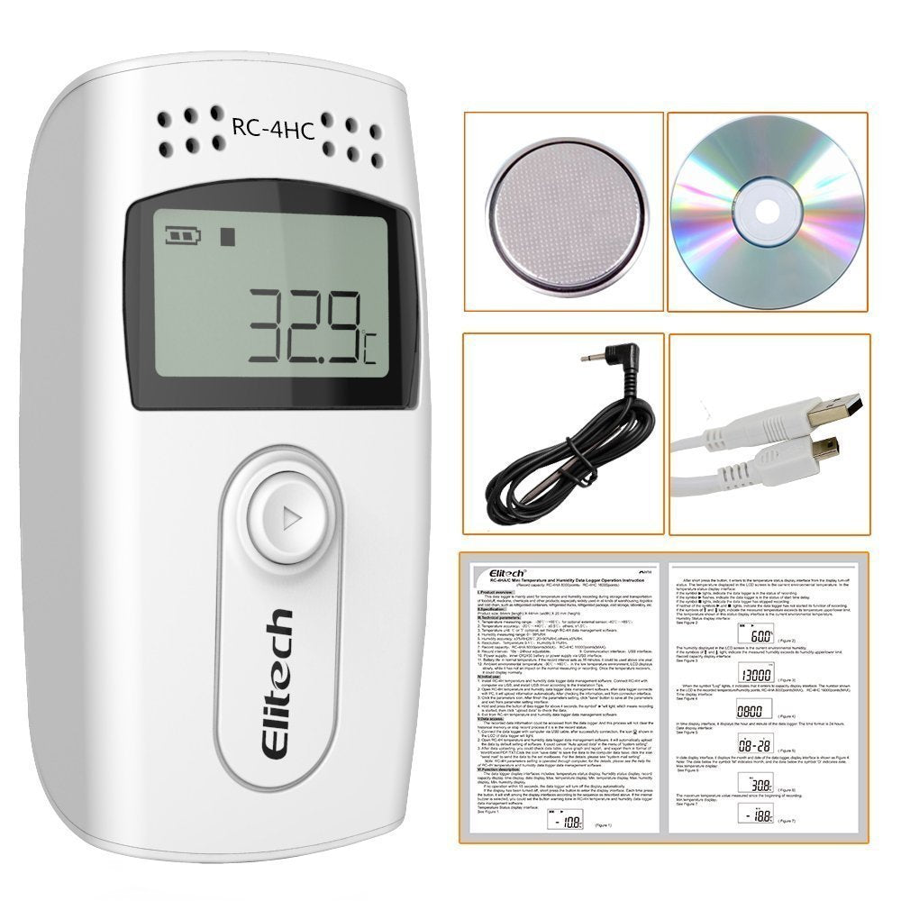 Real Instruments Elitech RC-4 High-Precision Temperature Data Logger with Wide Measurement Range, Large Memory Capacity, USB Connectivity, LCD Display, Replaceable Battery & Automatic PDF/Excel Report Generation for Cold Chain, Medical, Food & Industrial