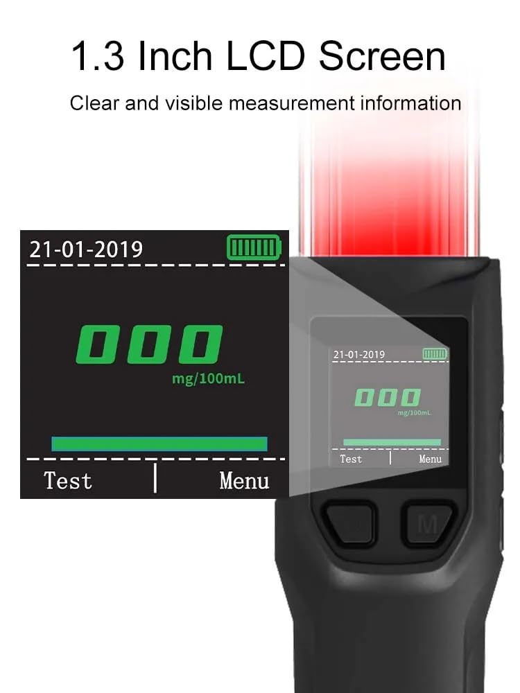 Real Instruments Non-Contact Digital Alcohol Breath Tester with LED Traffic Control Baton, Rechargeable Portable Breathalyzer for Safety Enforcement and Roadside Testing, AT-04