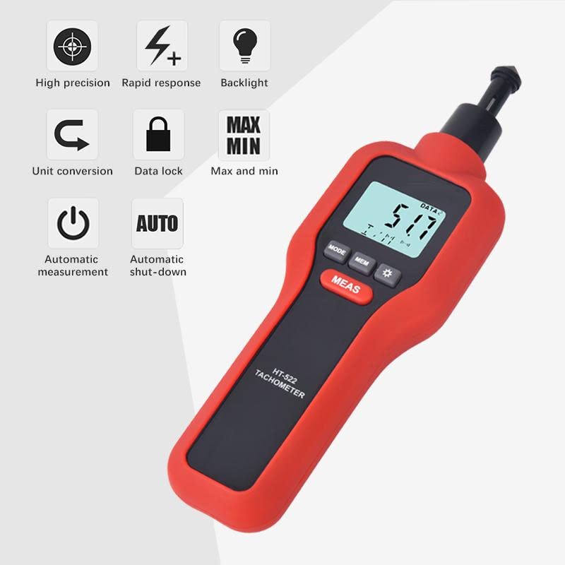 Real Instruments HT-522 Digital Tachometer Laser Rotating Speedometer 2 in 1 Non-Contact & Contact Rpm Tester Speed Handheld Motion Measuring