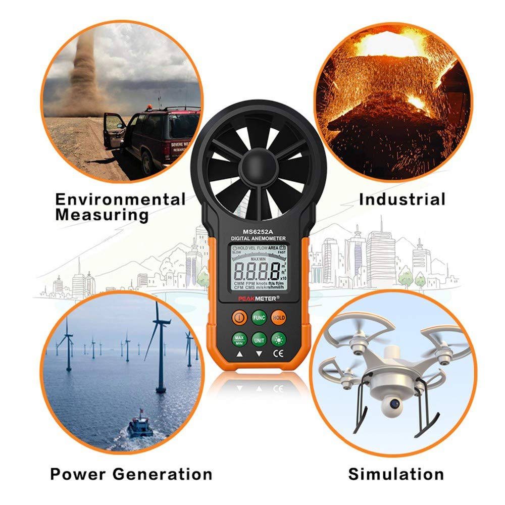 Real Instruments PM6252A Digital Anemometer, LCD Portable Anemometer High Exactness Handheld Industrial Indoor And Outdoor Wind Speed Measuring Instrument With Backlight, PM6252A