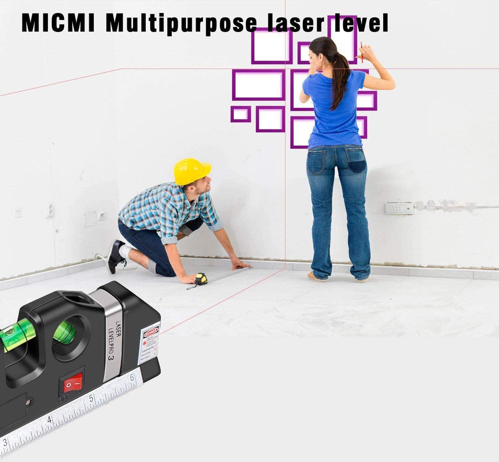 Real Instruments Laser Level Pro 3 – 3-in-1 Multipurpose Laser Level with Measuring Tape, Horizontal & Vertical Bubble Vials, Laser Line Projection for Accurate Alignment and Measurement – Ideal for Home, DIY & Professional Use