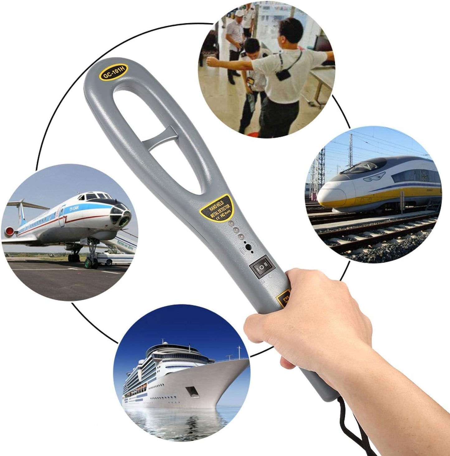 Real Instruments Hand Held Metal Detector GC-101H High Sensitivity Handheld Metal Detector with LED Indication and Variable Audio for Security Check Malls, Airports, Hotels, Railway Stations, Banks