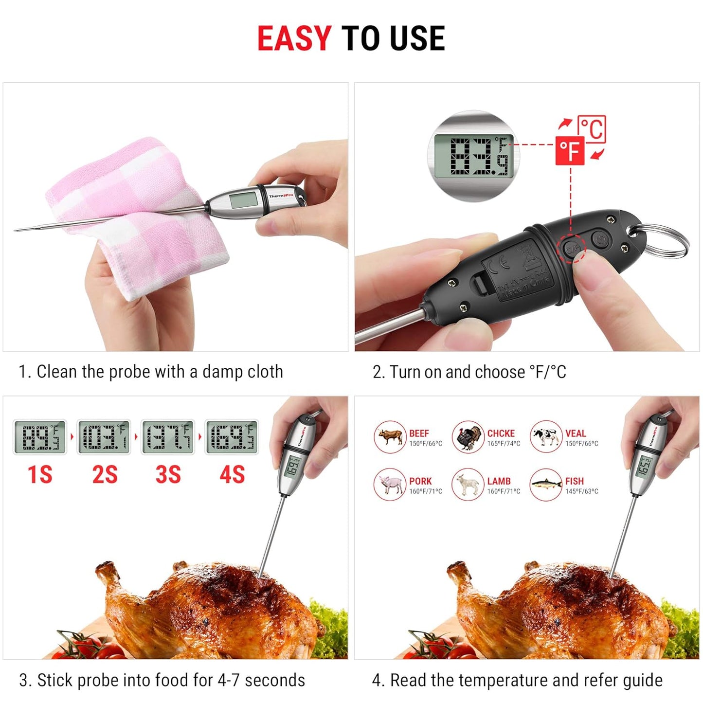 ThermoPro TP-02S Instant Read Meat Thermometer Digital Cooking Food Thermometer with Super Long Probe for Grill Candy Kitchen BBQ Smoker Oven Oil Milk Yogurt Temperature