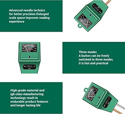 Real Instruments PH Meter for Soil Testing - New 3 in 1 Soil Moisture Sensor, Soil pH Meter for Agriculture & Solar Light Meter, Moisture Meter for Plants, Acidity Tester (SMM-3 (Square))