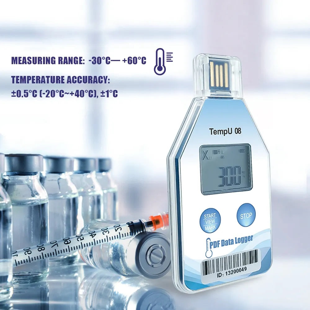 Real Instruments TempU08 High-Precision Temperature Data Logger with Wide Measurement Range, Large Memory Capacity, USB Connectivity, Customizable Sampling Intervals, Alarm Indicators for Cold Chain, Medical, Food and Environmental Monitoring Applications