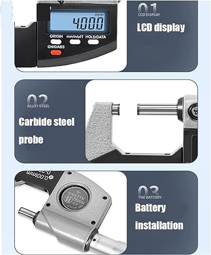 Real Instruments Digital Outside Micrometer Screw Gauge 0-25mm With Lcd Display & Carry Case Ideal For Accurate Measuring Dimensions In Inches & MM With Protective Case (MM-06)