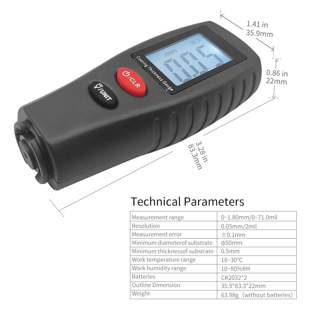 Real Instruments Digital Thickness Gauge Meter, Car Painting Test Gauge for Used Car Buyer, Paint Mil Thickness Gauge Meter Check The Car’s Original Thickness of a Coating (YNB-100S)