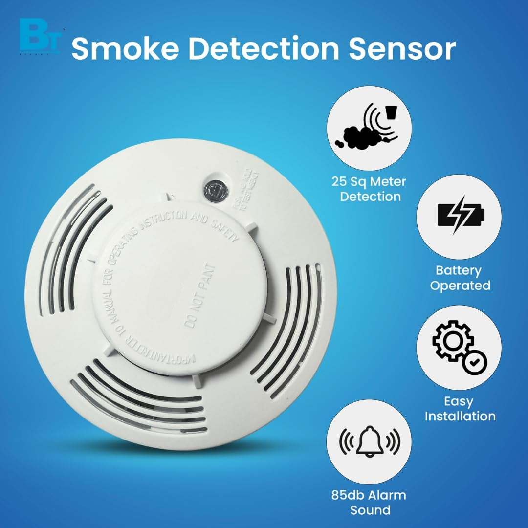 Real Instruments Smoke Detection Sensor System with Alarm 85 dB Easy Installation and Maintenance Free for Small Family, Hotel, and Apartment (White)