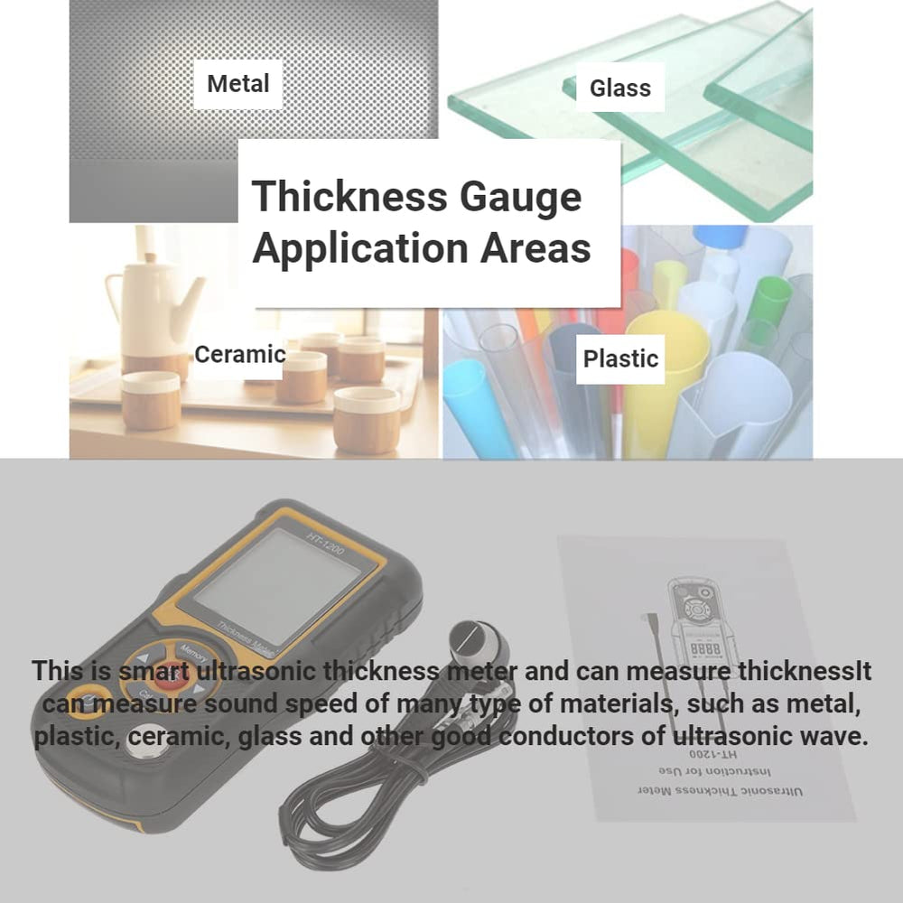 Real Instruments Ultrasonic Thickness Gauge Meter Steel Thickness Tester 1.2-225mm Range 0.1mm Resolution HT-1200
