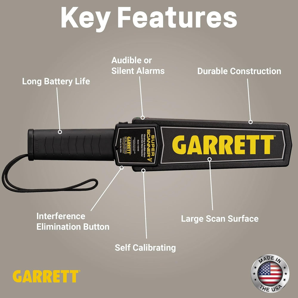 Garrett Hand Held Metal Detector 1165190 with High Sensitivity, 6.5 kHz Frequency, 10-Inch Detection Depth, Waterproof Multi-Tone Audio Alerts, LED Indicator Display for Treasure Hunting, Security Inspections & Outdoor Exploration