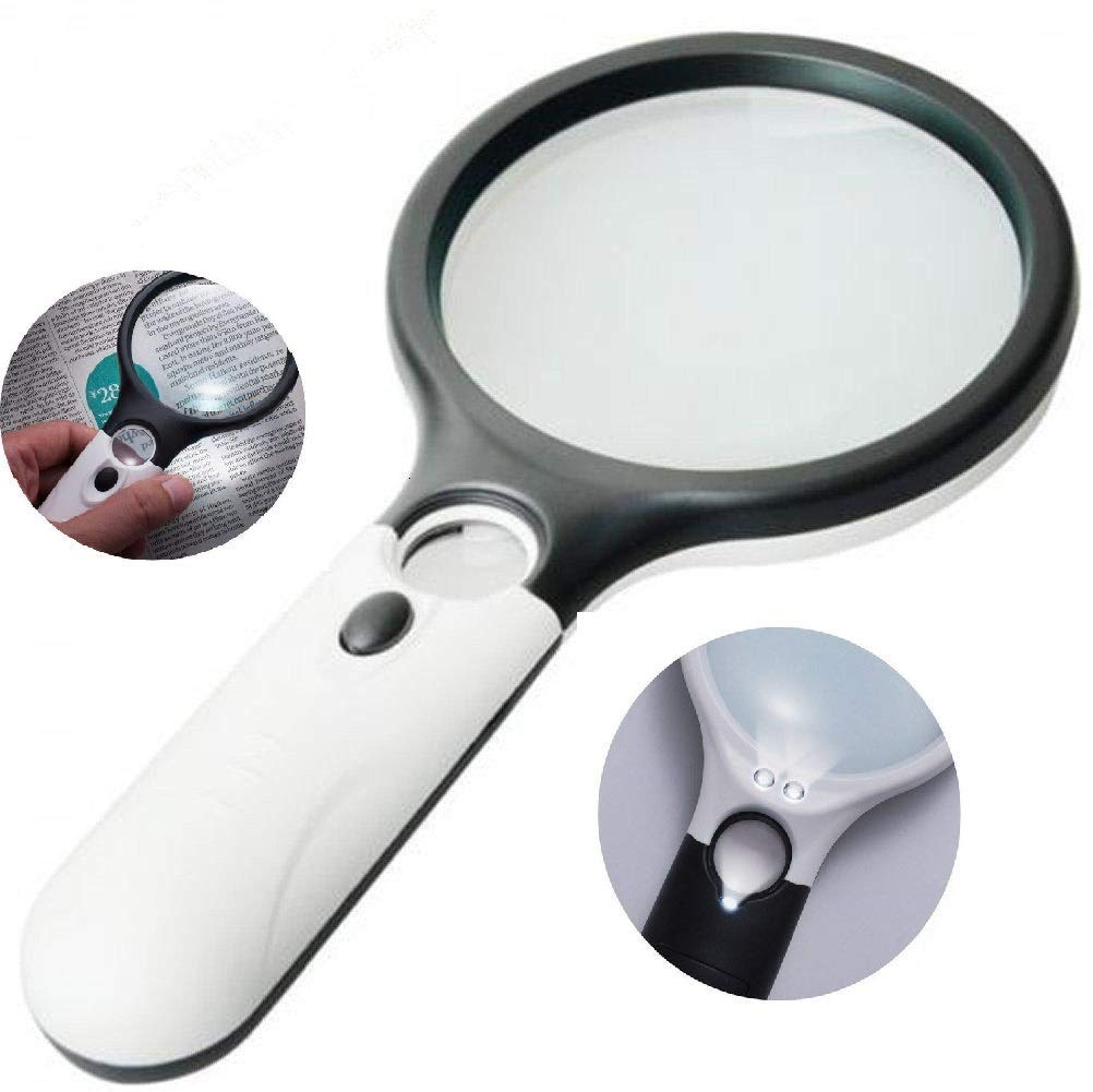 Real Instruments Magnifying Glasses with 3X & 45X Big Size Zoom Lense, 3 Led Light for Seniors, Reading, Kids, Eyelash Extensions | Microscope Lens, Coin Aimpoint (6902AB)