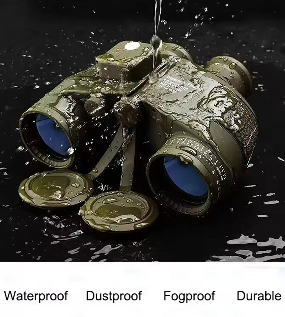 Real Instruments Military-Grade 10x50 Waterproof Binoculars with Built-in Compass & Rangefinder – Floating, Fog-Proof Tactical Optics
