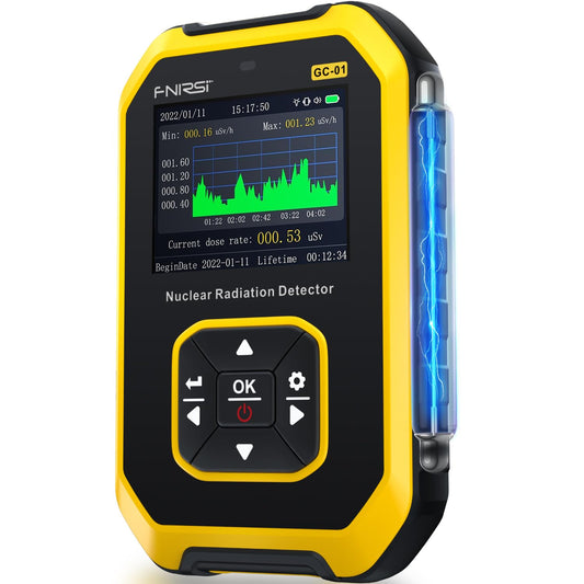 Real Instruments GC01 Geiger Counter Nuclear Radiation Detector With LCd Display, Portable Handheld Beta Gamma X-Ray Rechargeable Radiation Monitor Meter, 5 Dosage Units Switched,0.0 Sv-500msv