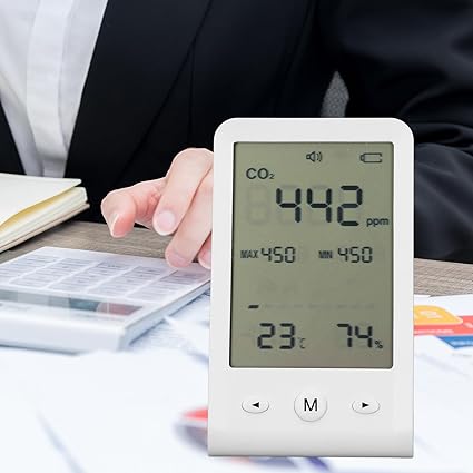 Real Instruments CO2 Monitor Thermometer Hygrometer High Accuracy Desktop CO2 Detector Indoor Air Quality Meter with Alarm Multi-function CO2 Air Quality Detector CO2 Meter NDIR Sensor PPM Carbon Dioxide Monitor, AQM-12