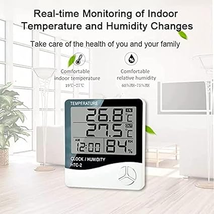 Real Instruments HTC-2 Plastic Digital Indoor Cum Outdoor Thermometer Hygrometer with Temperature Humidity Meter Tester Accurate Temperature Indicator Wall Mounting LCD Digital Monitor for Indoor