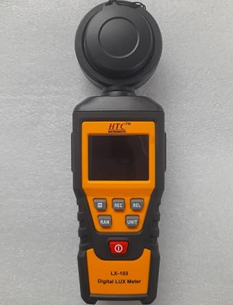 HTC Digital Lux Meter Model LX-103 for Precise Illuminance Measurement with a Wide Range of 0 to 200,000 Lux, High Accuracy, Large LCD Display with Backlight and Bar Graph, Data Hold Function and Auto Power-Off, LX-103
