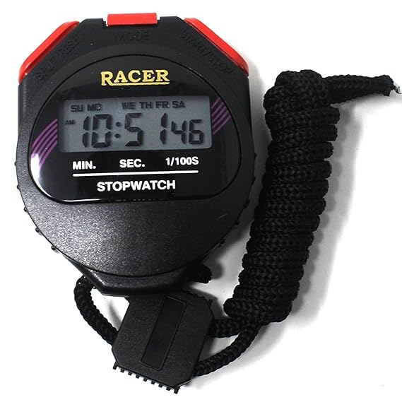 Real Instruments Racer Digital Stopwatch with Precision Timing, 1/100th Second Accuracy, 24-Hour Time Display, Multi-Function Mode, Alarm Feature, Ergonomic Design for Sports, Fitness, and Educational Applications