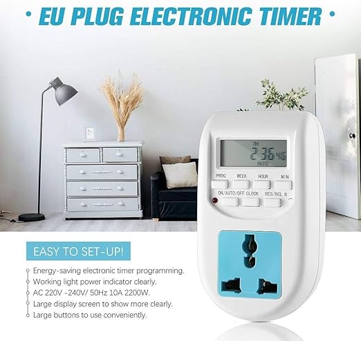 Real Instruments Digital Timer Programmable Timer Switch  (220-240V, 50Hz) LCD Display Digital Timer Switch Multifunctional for Mobile and Laptop Charging, TS-03