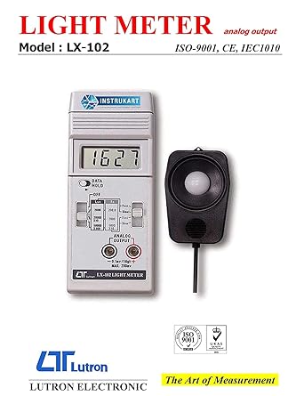 HTC Digital Lux Meter Model LX-102 for Accurate Illuminance Measurement Range of 0 to 200,000 Lux, High Resolution, LCD Display, Data Hold Function, Auto Power-Off for Use in Lighting Design, Quality Control & Environmental Monitoring